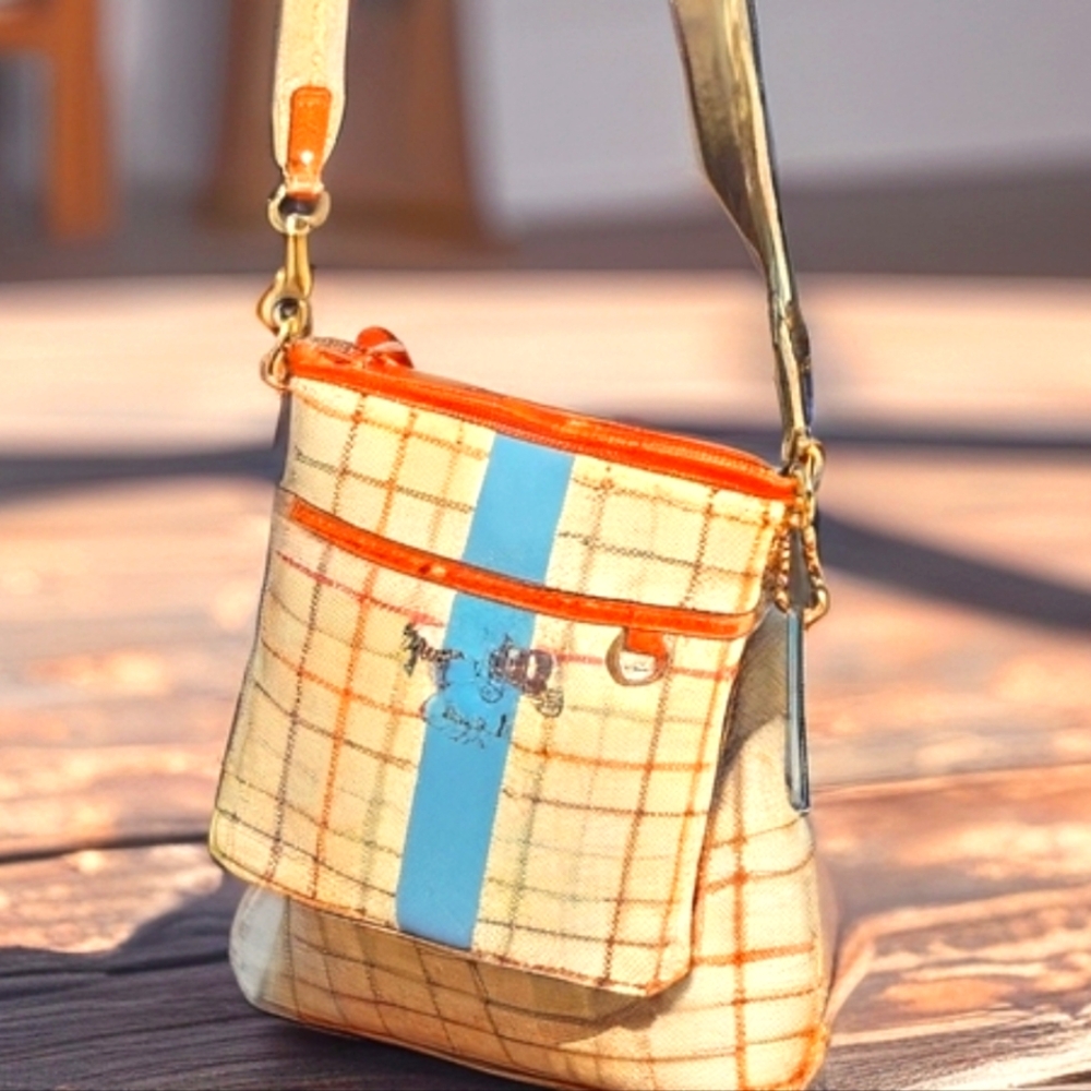 Coach Plaid Crossbody Bag with Blue Stripe